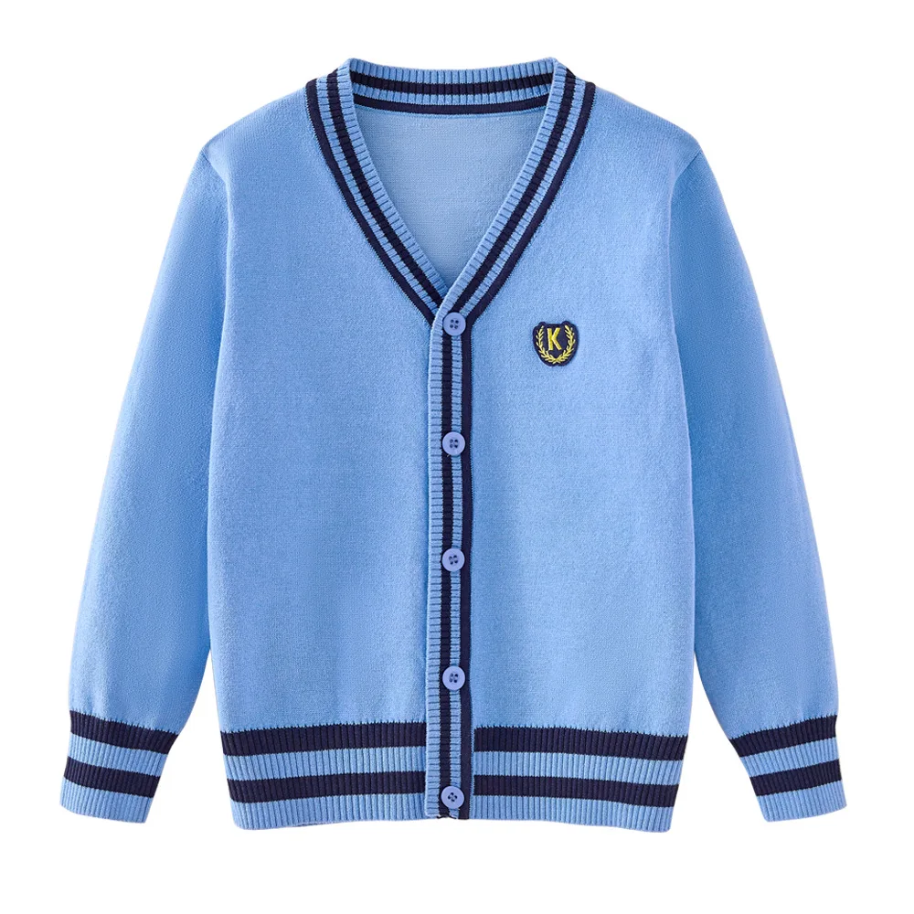 Preppy School Uniform Color Contrast Girls Sweater Cardigan Children\'s Spring and Autumn Coat Large Knit Sweater for Children