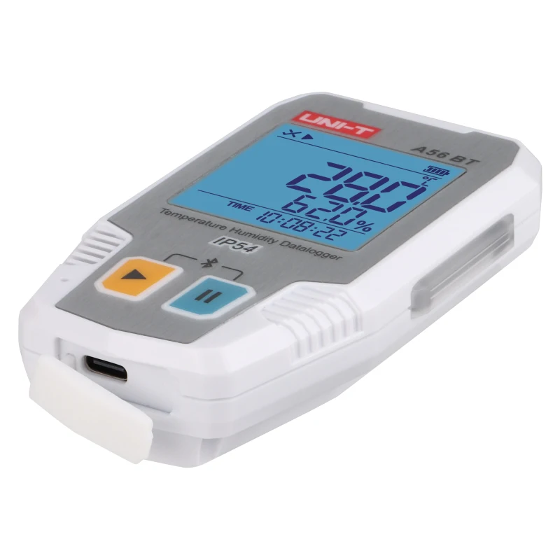 Registrador digital inteligente de temperatura y humedad Bluetooth UNI-T A57BT/A56BT; Protección IP54/almacenamiento de datos/comunicación por PC