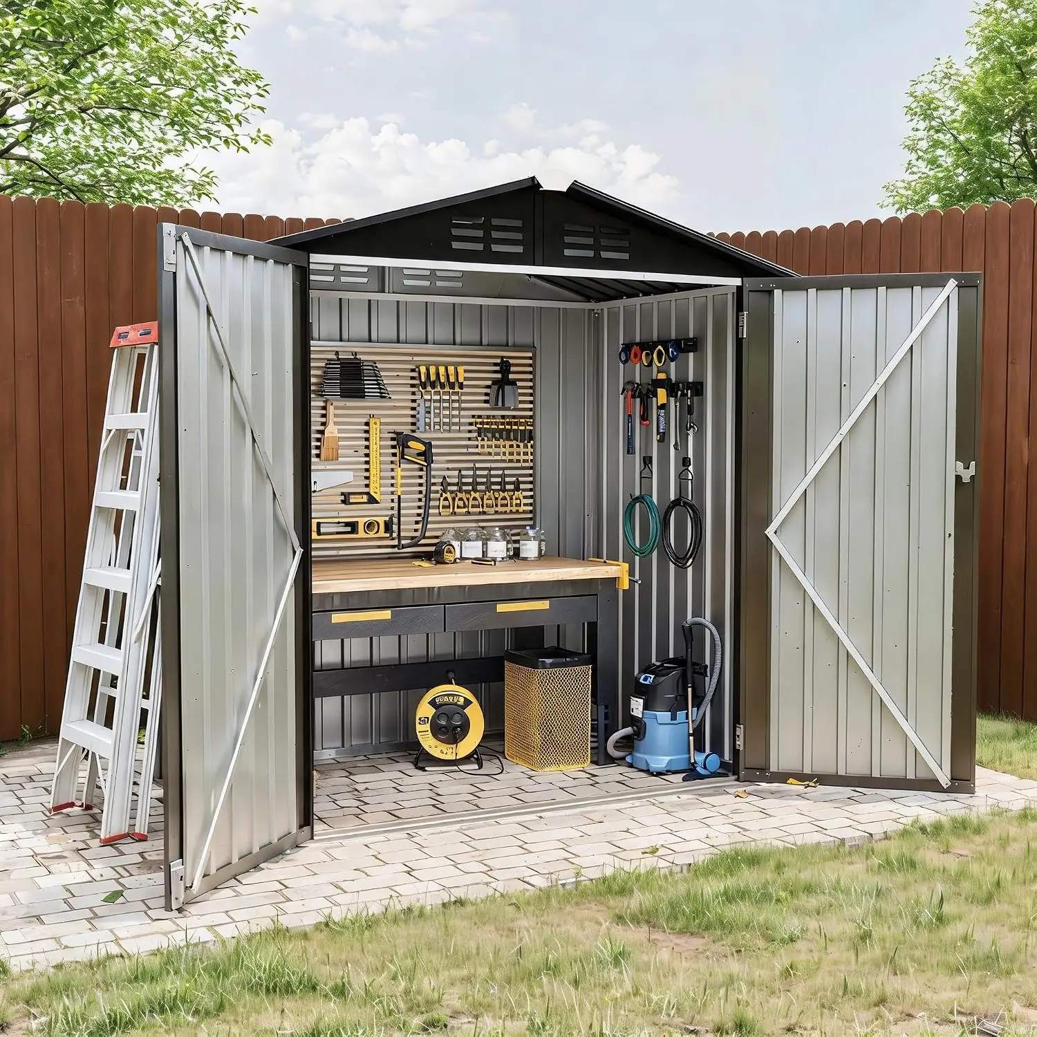 6x4 FT Outdoor Storage Shed 130 Cu Ft Sloped Roof Weatherproof Resin Tool House Garden Patio Backyard, Customized