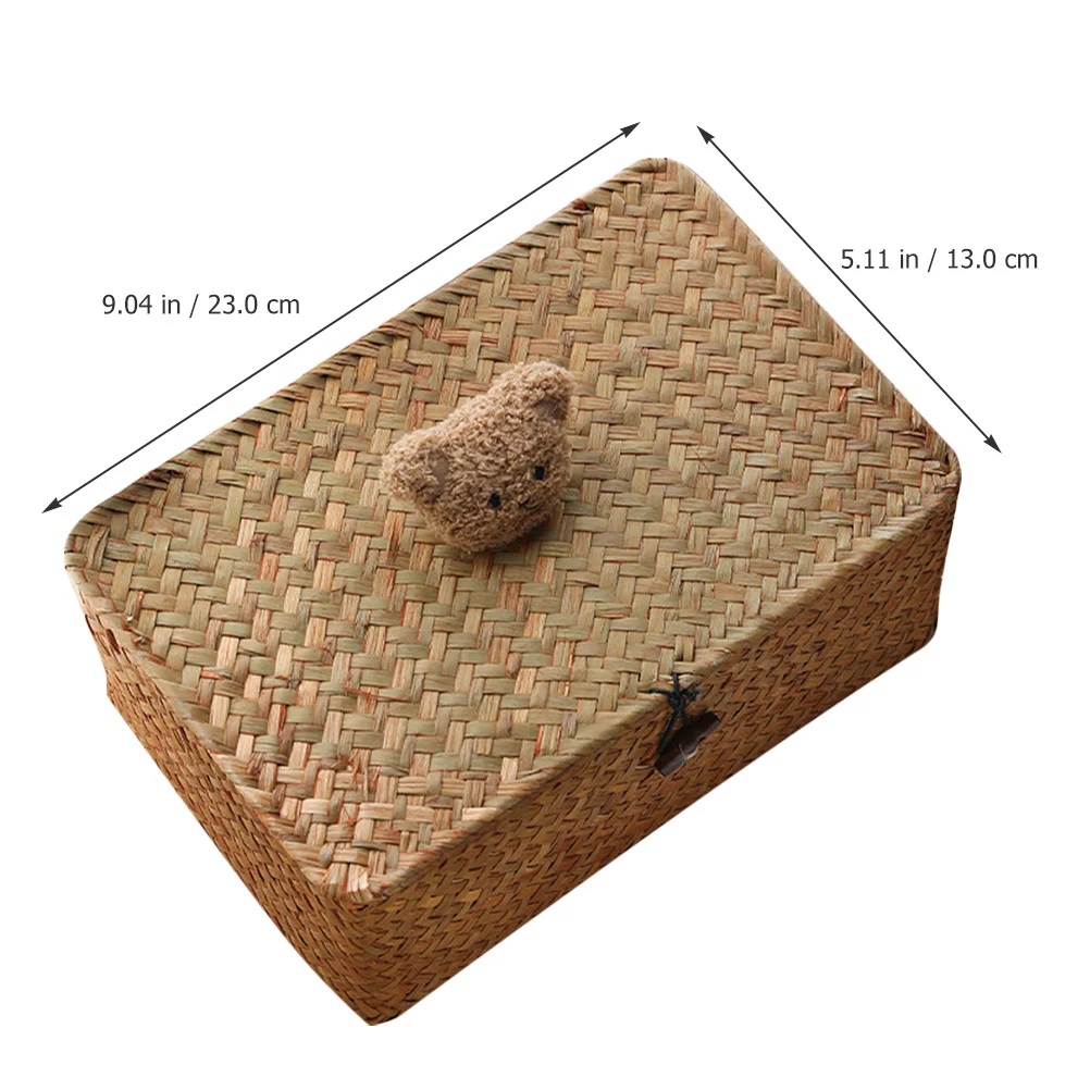 

Creative Handwoven Straw Basket Lid Desktop Storage Organizer Woven Sundries Container Decorative Household Multipurpose Storage