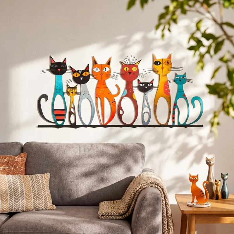 CIFBUY Metal Wall Art Vintage Cat Sculpture Colorful Iron Decor Sign For Home Living Room Bedroom Cat Lover Gift Easy Hang