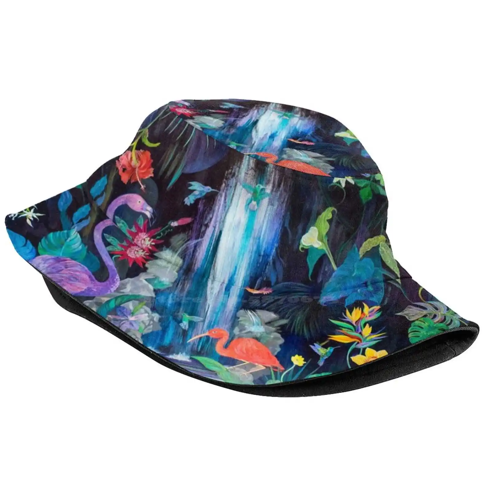 Tropical Haven Sun Cap Fisherman Hat Bucket Hats Trinidad Natural Beauty Tropical Painting Flamingo Art Scarlet Ibis