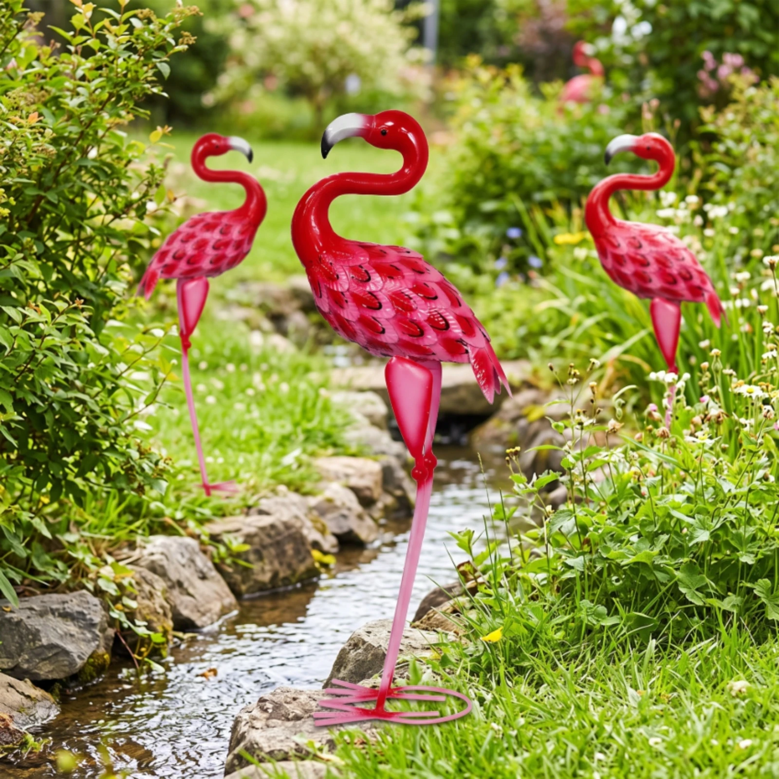Flamingo Statue Lifelike Metal Flamingo Bird Statue Textured Bird Sculpture Long-Lasting for Gardeners, Garden, Patio