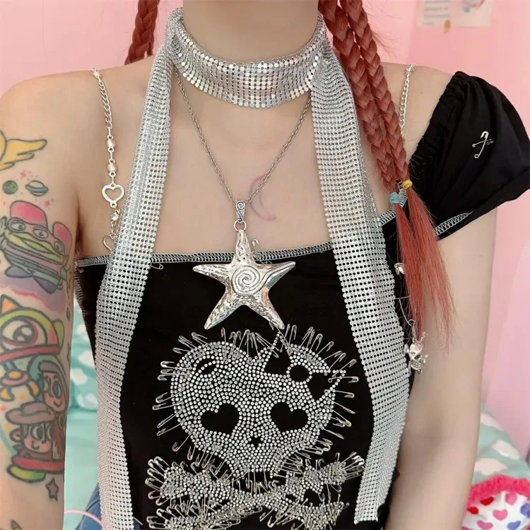 Cross-Border Metal Sequin Scarf Y2K Design Multi-Color Jewelry Accessories Women's Ethnic Fashion Stage Costume