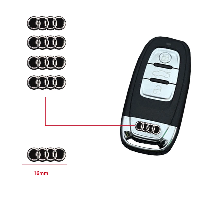 16mm Car Remote Key Sticker Aluminum Emblem Decal For Audi RS6 A1 A2 A3 A4 A5 A6 A7 A8 Q1 Q2 Q3 Q4 Q5 Q6 Q7 Q8 TT S5 B8 C6 B9 B6