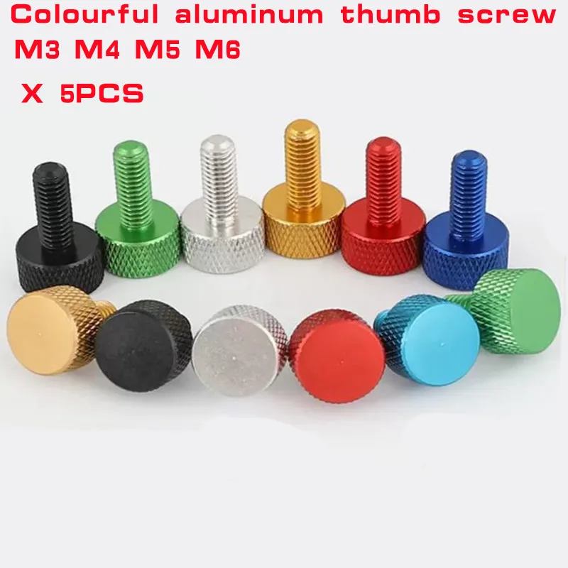 Aluminum Thumb Screw M3 M4 M5 M6*6/8/10/12/16/20 anodized colourful Knurled  Computer case Screw Hand tighten Screw  5pcs/lot