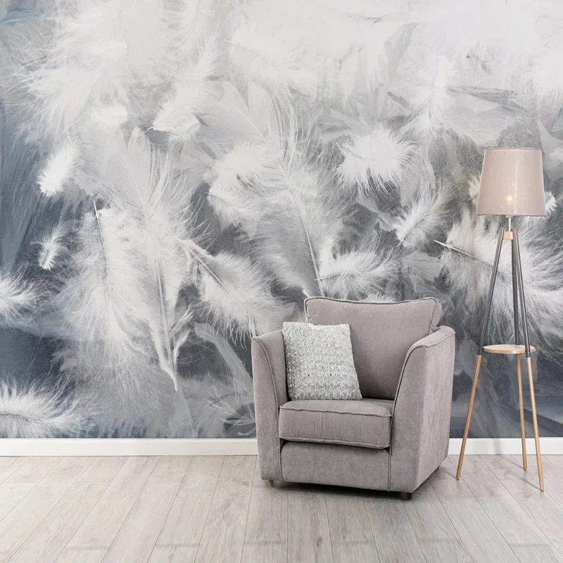 Custom Photo Beautiful White Feather Creative Art Wall Painting 3D Fashion Study Room Hotel Bedroom Background Mural Wallpaper