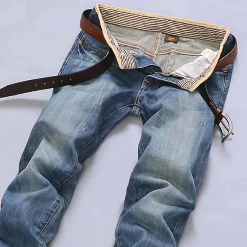 Vintage Loose Casual Jeans Homme Trend Fashion Hole All-match Straight Denim Pants Male Trousers Men's Clothing XT985