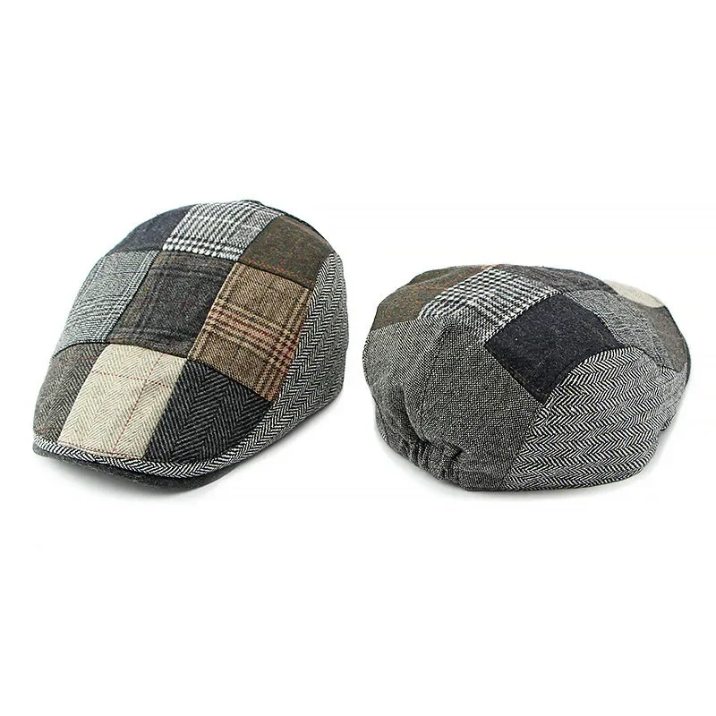 Autumn and Winter Cotton Geometry Print Newsboy Caps Flat Peaked Cap Men and Women Painter Beret Hats 158