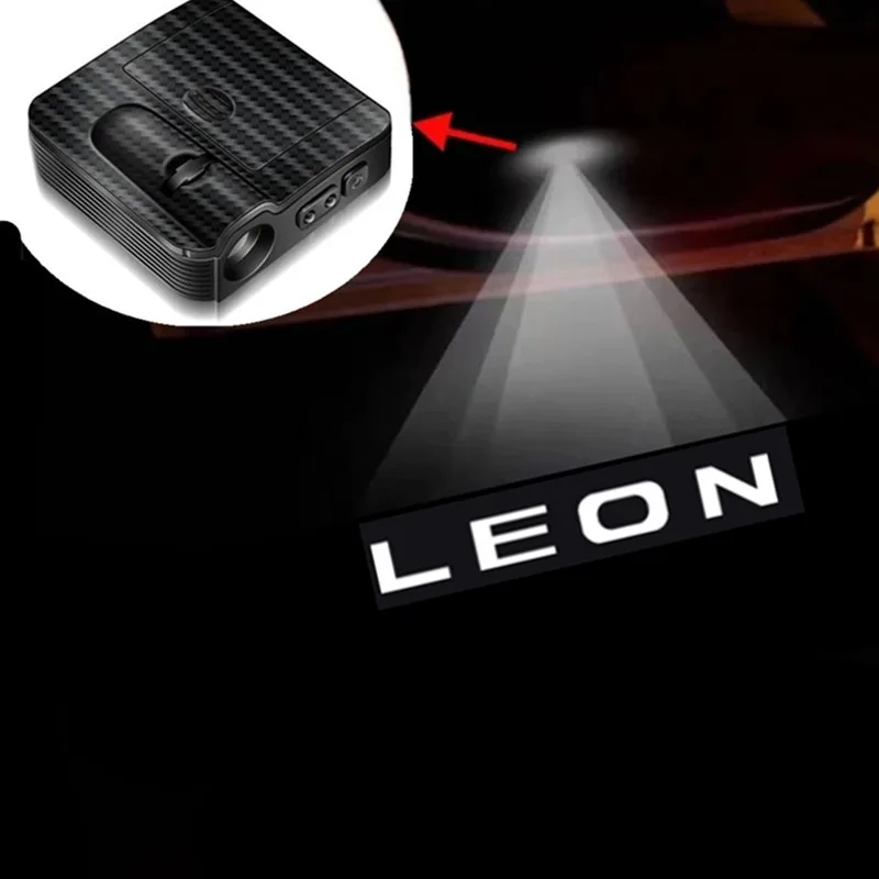 2PCS Wireless LED Car Carbon Fiber Pattern Welcome Lights Ghost Shadow Projector Lamp Accessories Applicable To All For Leon