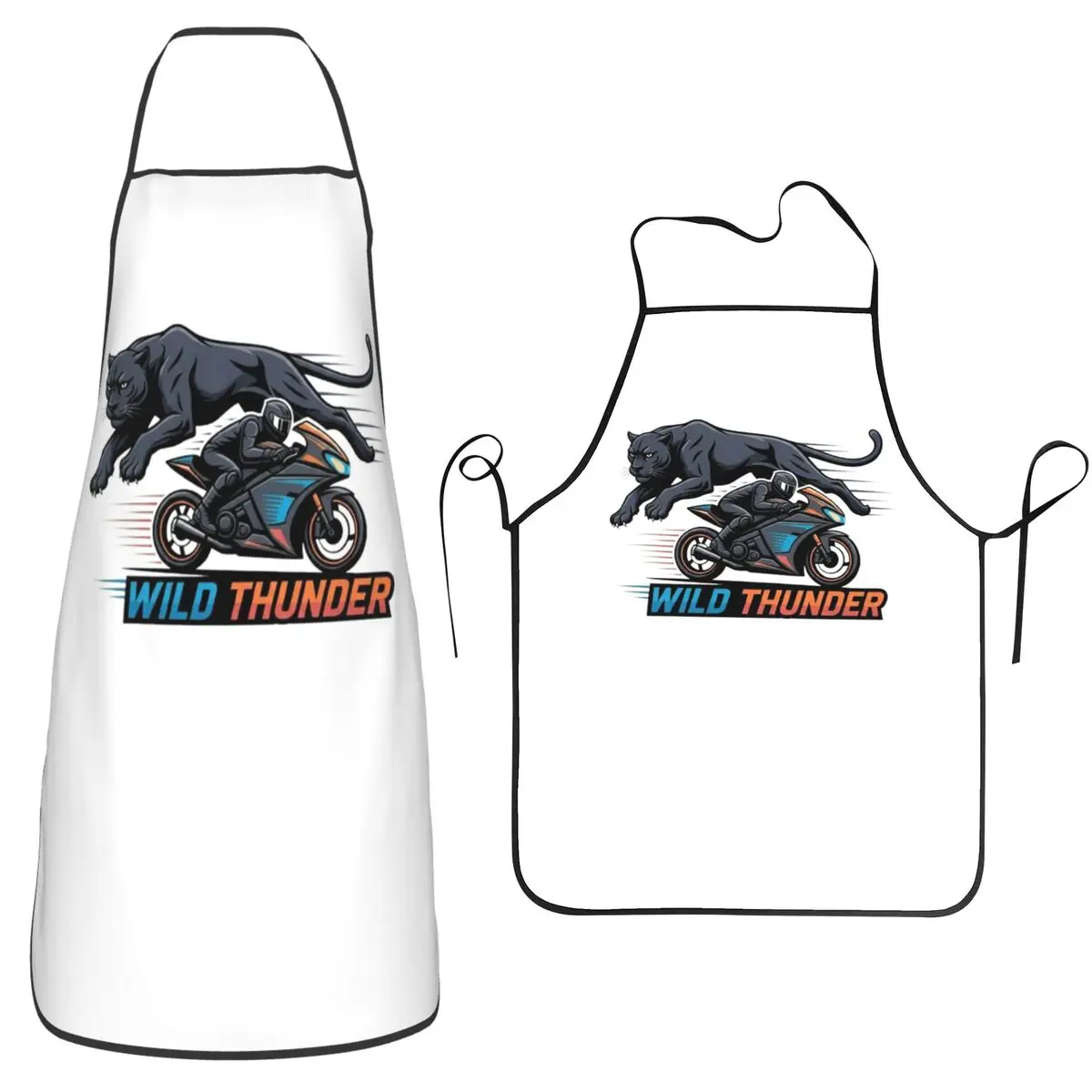Wild Thunder Panther And Motorcycle Design Aprons Chef Cooking Tablier Bib Kitchen Cleaning Pinafore for Women Men Painting