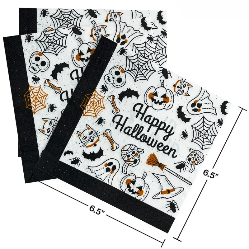 20pcs 33cm Halloween Themed Colored Napkins, Native Wood Pulp, Black and White Decorative Paper Placemats, DIY Decoupage Paper