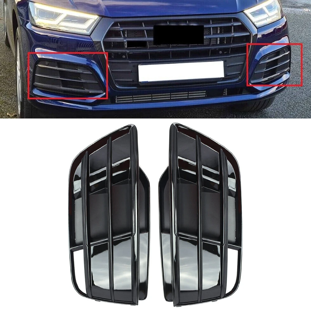 2Pcs Car Left Right Front Bumper Fog Light Grille Cover For Aud1 Q5 S-Line SQ5 Pre-facelift 2018 2019 2020 80A807679M 80A807680M