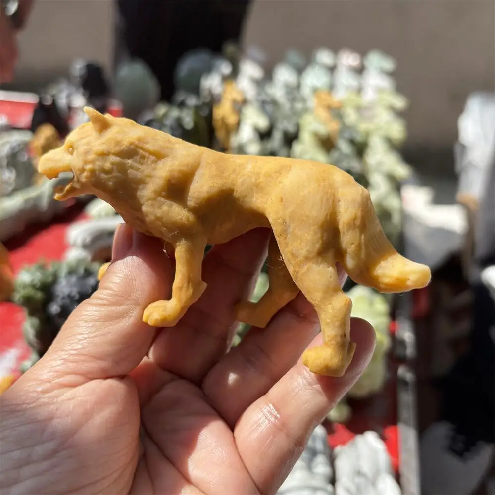1PCS Natural Yellow Quartz Wolf Animal Carving Polished Reiki Healing Feng Shui High-Quality Room Decor Energy Gift