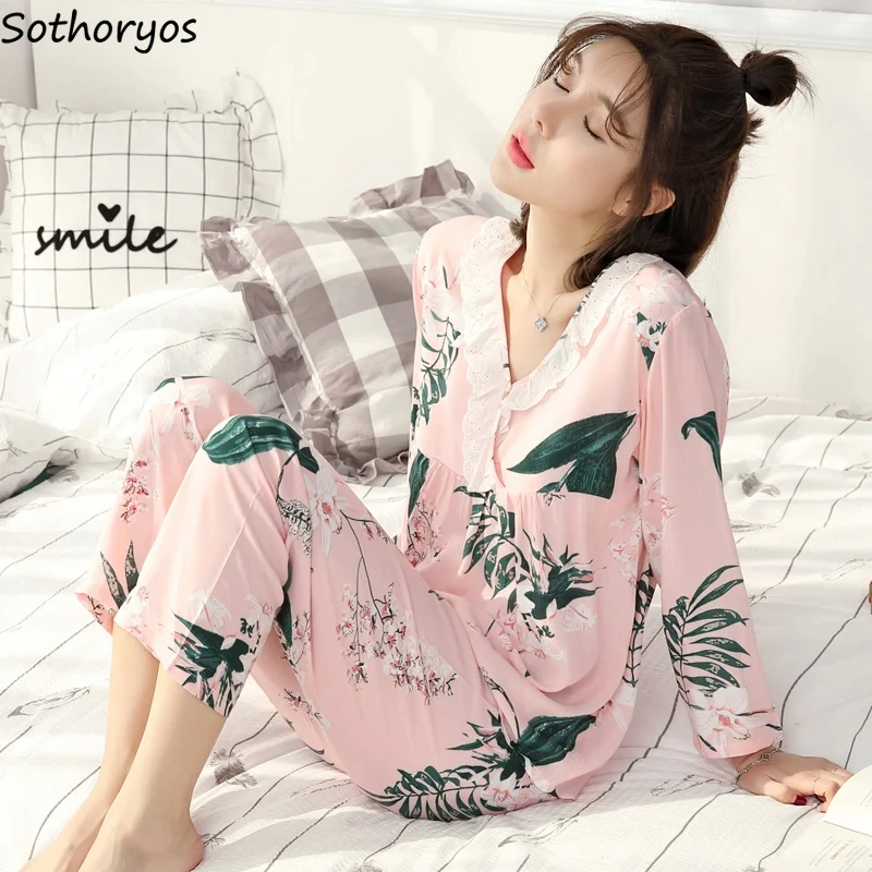 

Pajama Sets Women Print Spring Hot Sale Sleepwear Long Sleeve Fashion Harajuku Ulzzang Homewear Mujer Lovely Casual Popular