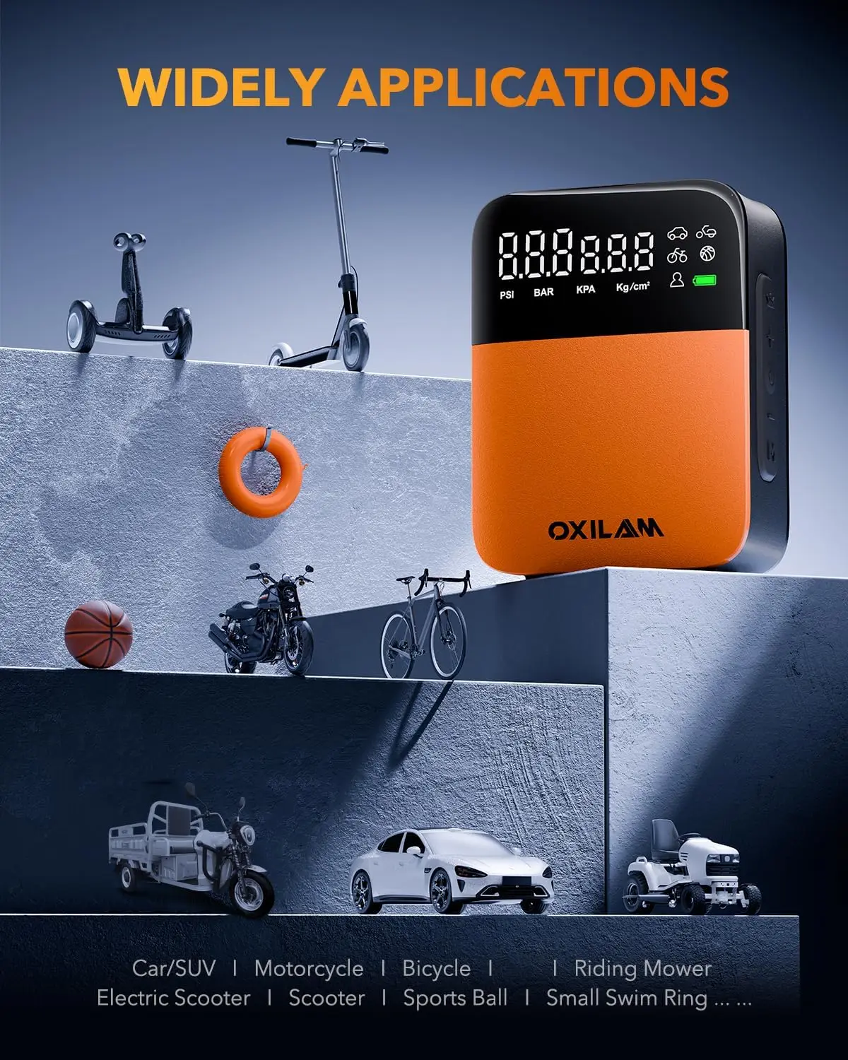 Portable Air Compressor for Car Tires - 150PSI Cordless Pump with Gauge, Fast Inflation for Motorcycle, Bike, Ball