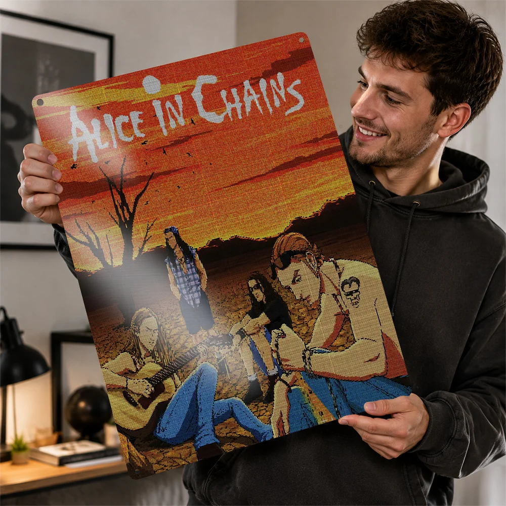 Alice In Chains Band Printed Poster Pixel Wall Art For Listening Room Personalized Aluminum Metal Sign Record Collector Gift