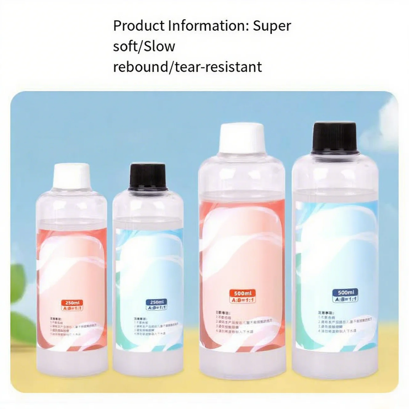 1:1 AB Squishy Gel Soft Liquid Silicone Ratio Epoxy Resin Silicone Squishy Slow Rising Liquid Mold for Slime Making Kawaii Craft