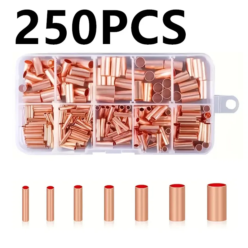 250pcs 7 Sizes of Copper Connecting Pipe Kit With - Perfect For Wire Joints & Cable Lugs!wire connection terminals, home applian