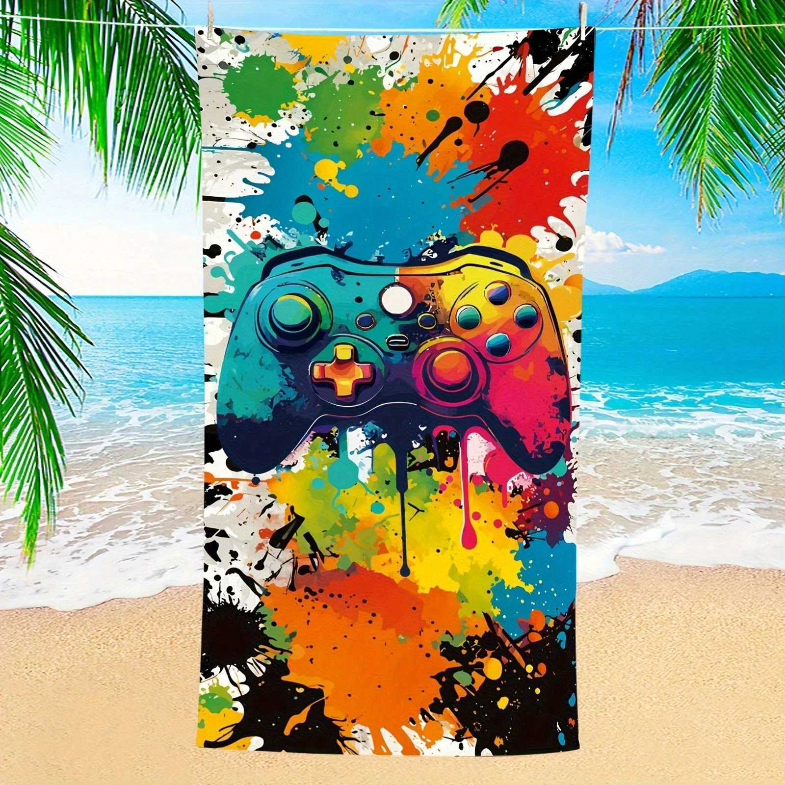 game controller printed beach towel-ultra-fine fiber,quick drying absorbent,multiple sizes,ideal for summer beaches,swim pools