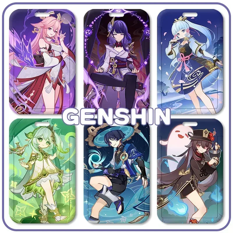 Genshin Impact Character Cards Genius Invokation TCG Pattern Retractable Credit Card Holders Bank ID Holders Bus Card Cover Case