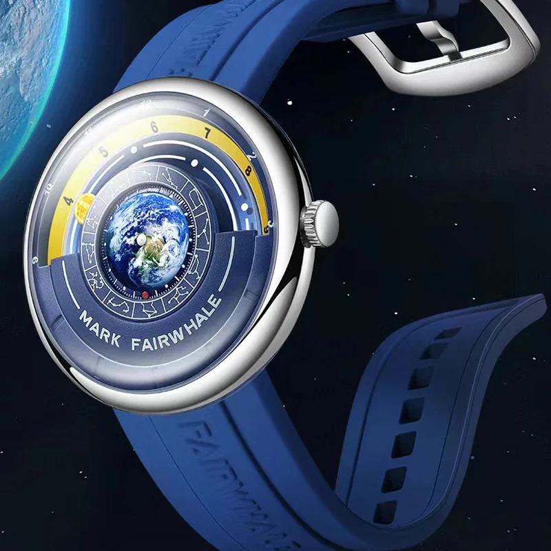 Mark Fairwhale marca moda creativa senza puntatore design orologio al quarzo per uomo sportivo cinturino in silicone impermeabile orologi a globo da uomo