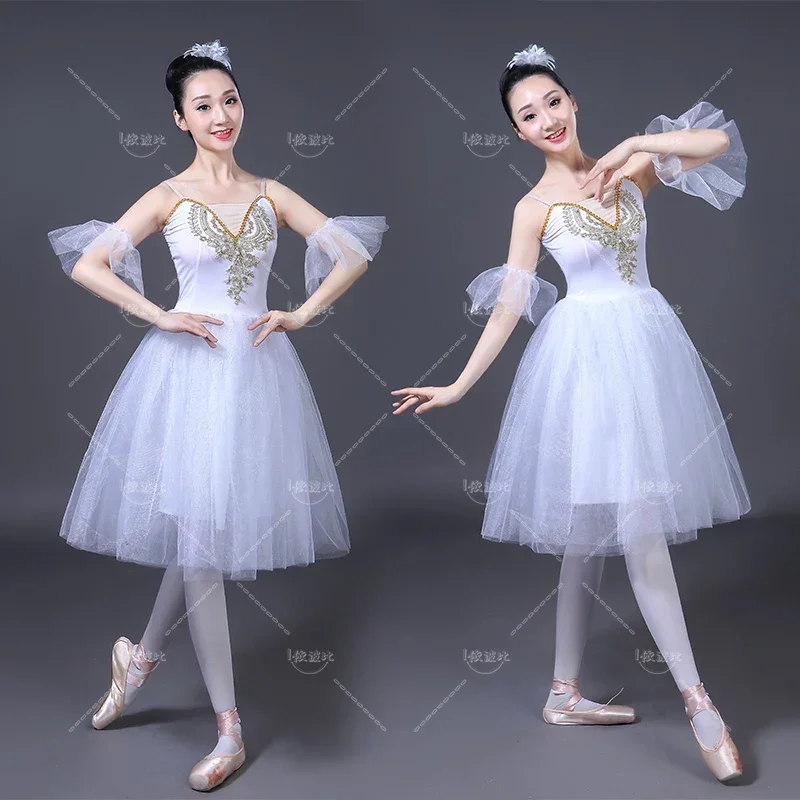 Erwachsene weiße Schwan See Ballett Tanz kleid Frauen Ballsaal Ballett romantische Tutu Tanz Outfits Bühnen kleidung Party Tanz kleid