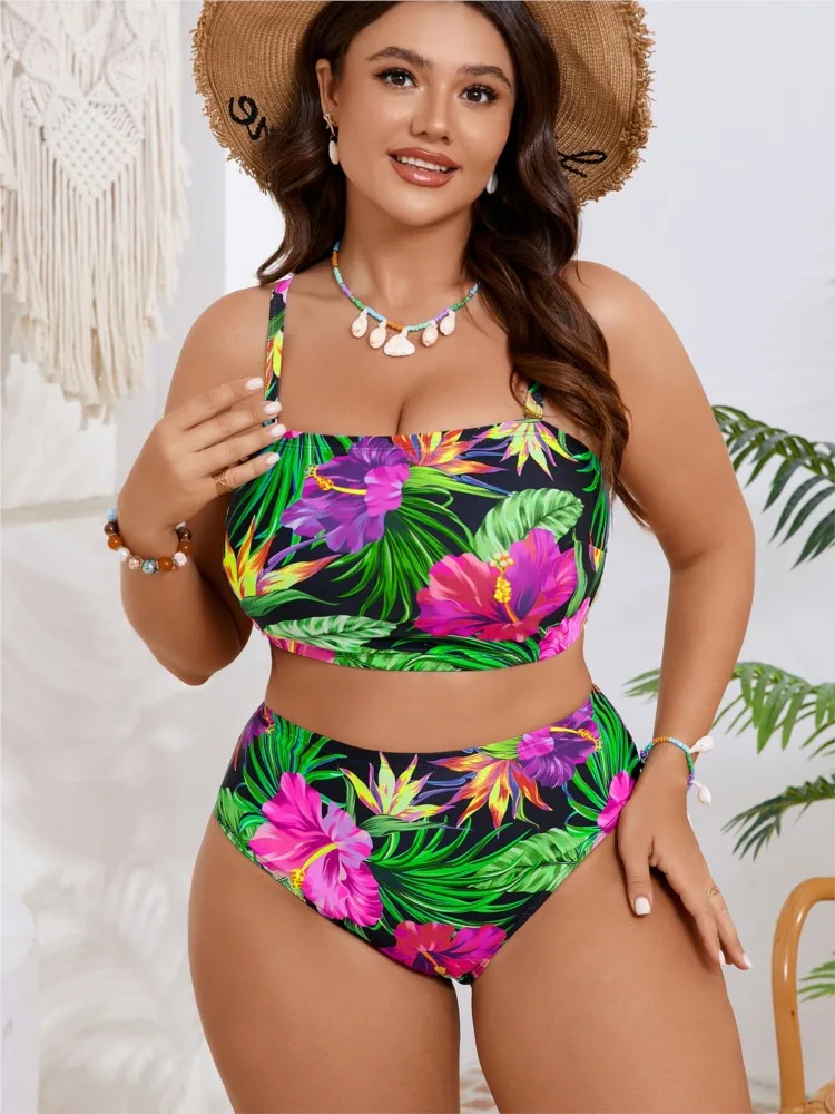 

Плюс размер бикини с высокой талией женский пуш-ап купальник большого размера 2026 Лето Mujer большой размер купальник с контролем живота комплекты бикини