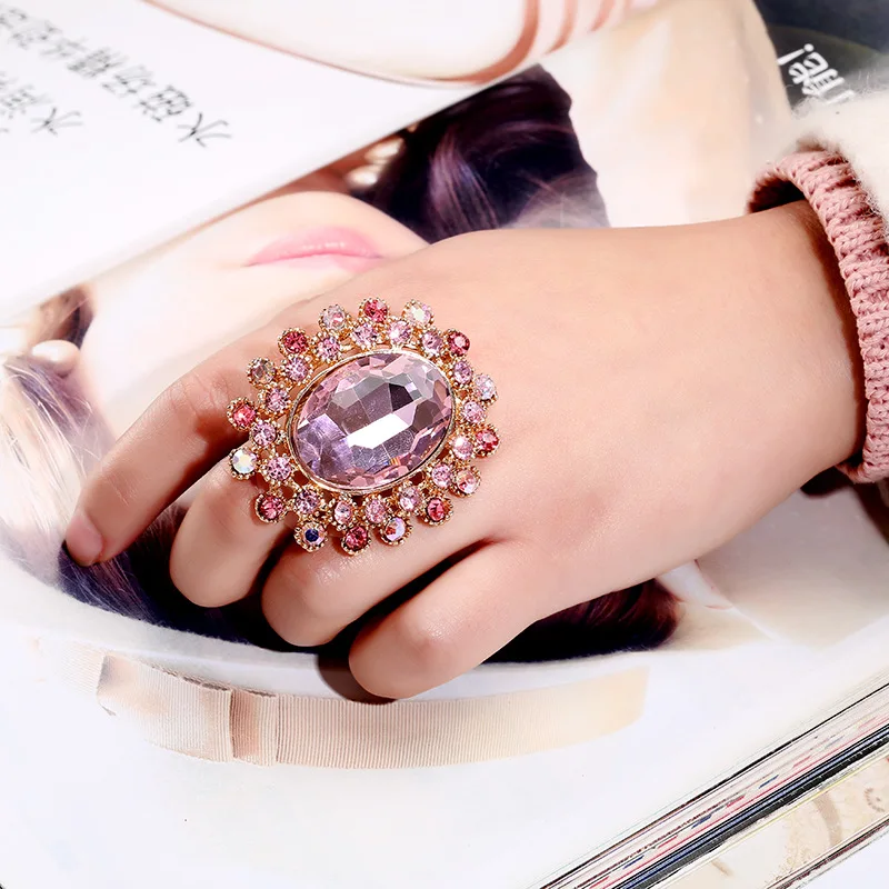 

Adjustable Crystal Glass Rings Couple Openings Vintage Luxury Fashion Jewelry Accessories Unbranded Popular Trend