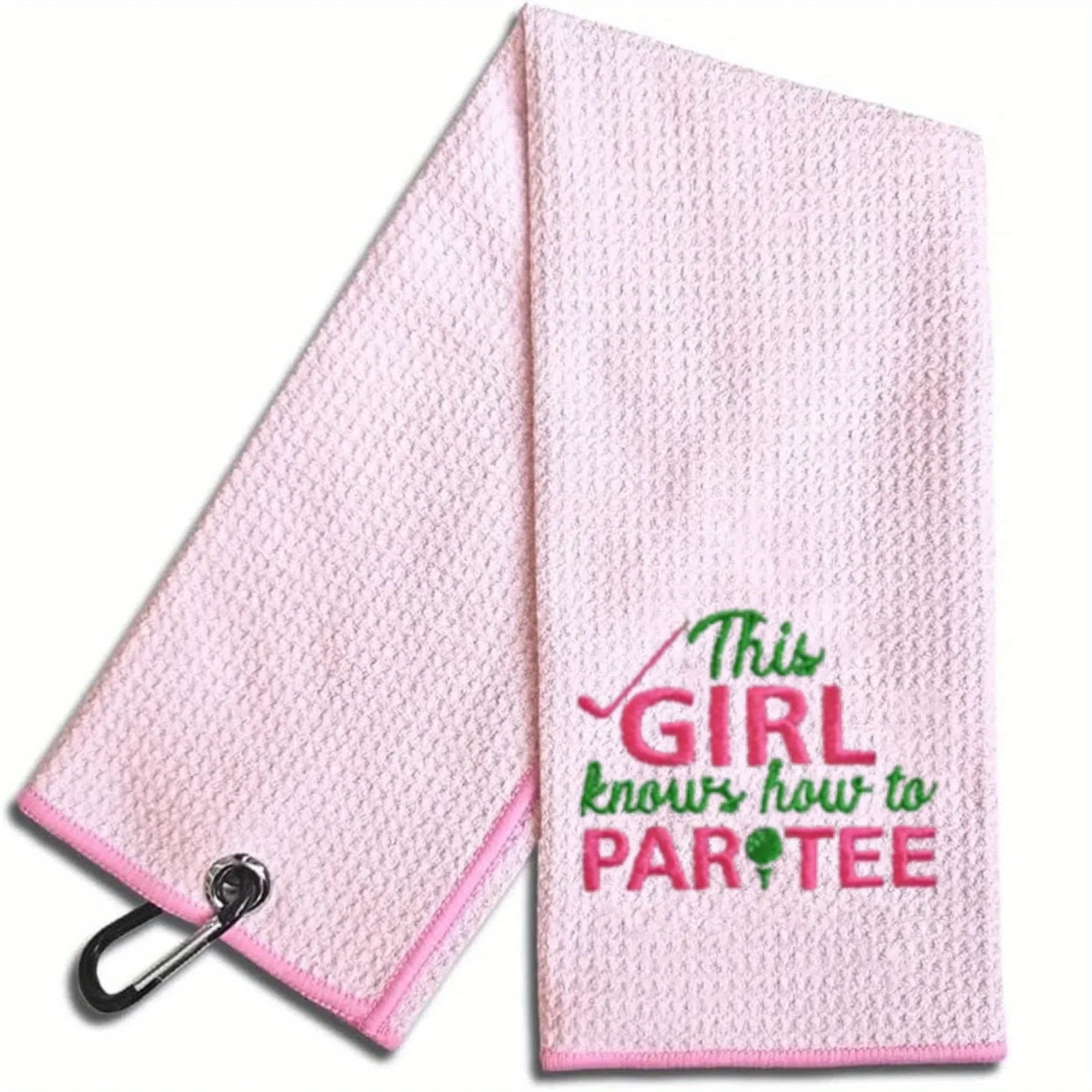 This Girl Knows How to Par Tee Embroidered Pink Golf Towel Funny & Stylish Golf Towel with Clip Perfect for Golfer Grandma on He