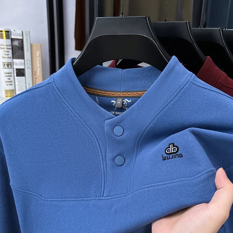 سويت شيرت رجالي أصلي بياقة واقفة وأزرار وأكمام طويلة ناعم ودافئ ومضاد للبيلينغ ملابس رجالية غير رسمية للخريف والشتاء #2