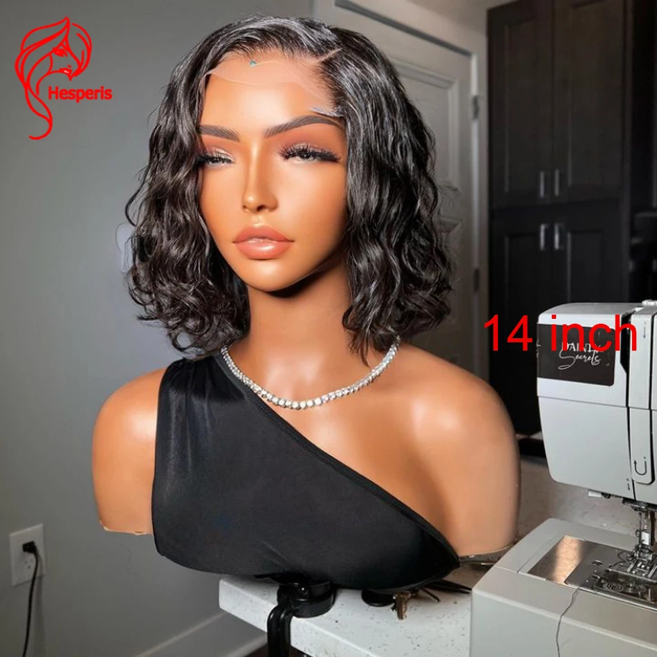 Hesperis Onda de Água Lace Front Perucas para As Mulheres Brasileira Curly Bob Cut Wig 13x6 Transparente Lace Frontal Perucas Curtas Cabelo Humano