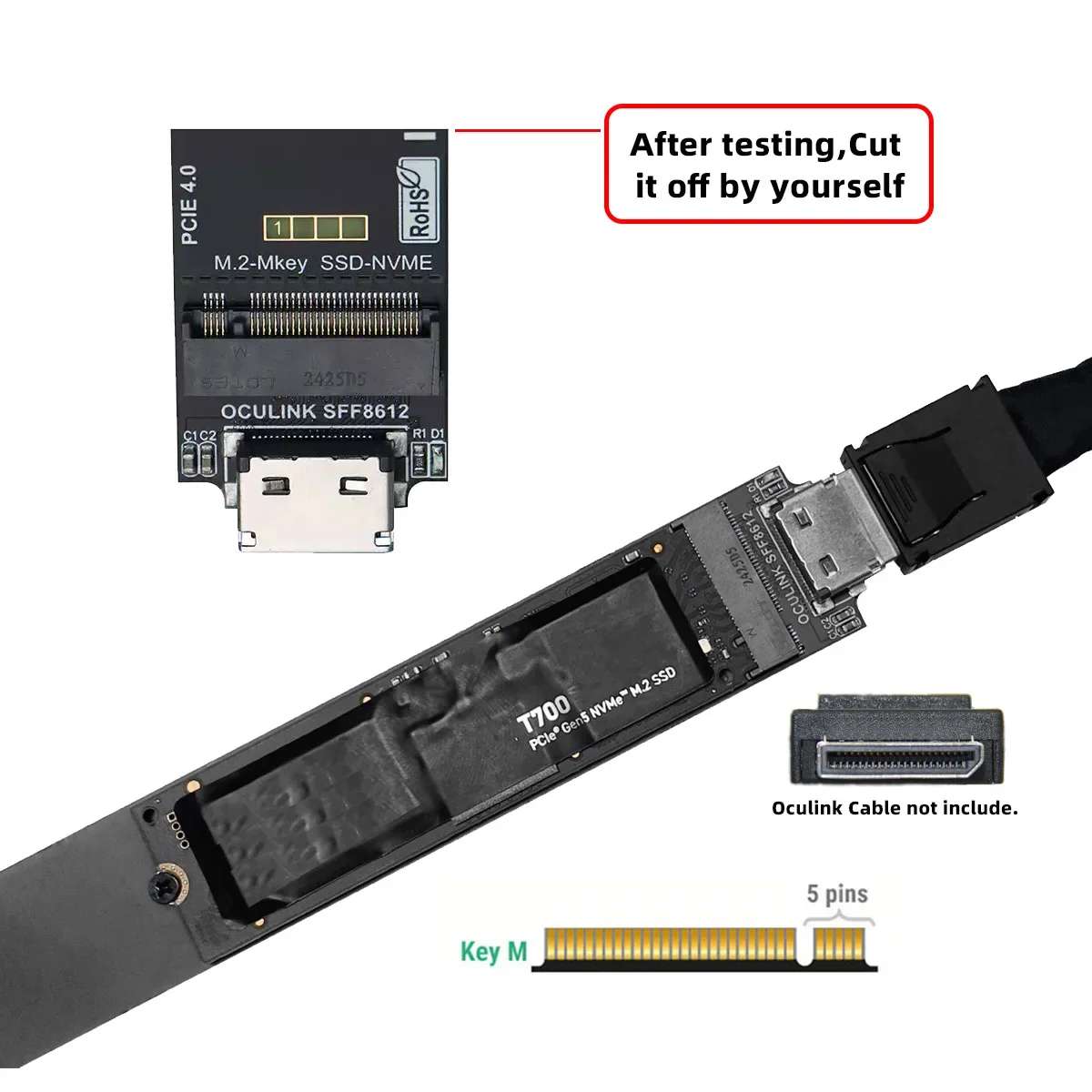 Xiwai SFF-8611 Oculink SFF-8612 to NGFF M.2 M-Key to NVME SSD Pcie 2230 2280 22110 SSD PCBA Adapter for Mainboard