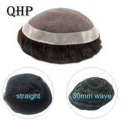 Toupee Fine Mono 남성용 가발, 내구성 있는 모세관 보형물, 수제 가발, 인모 교체 시스템 유닛, 6 인치