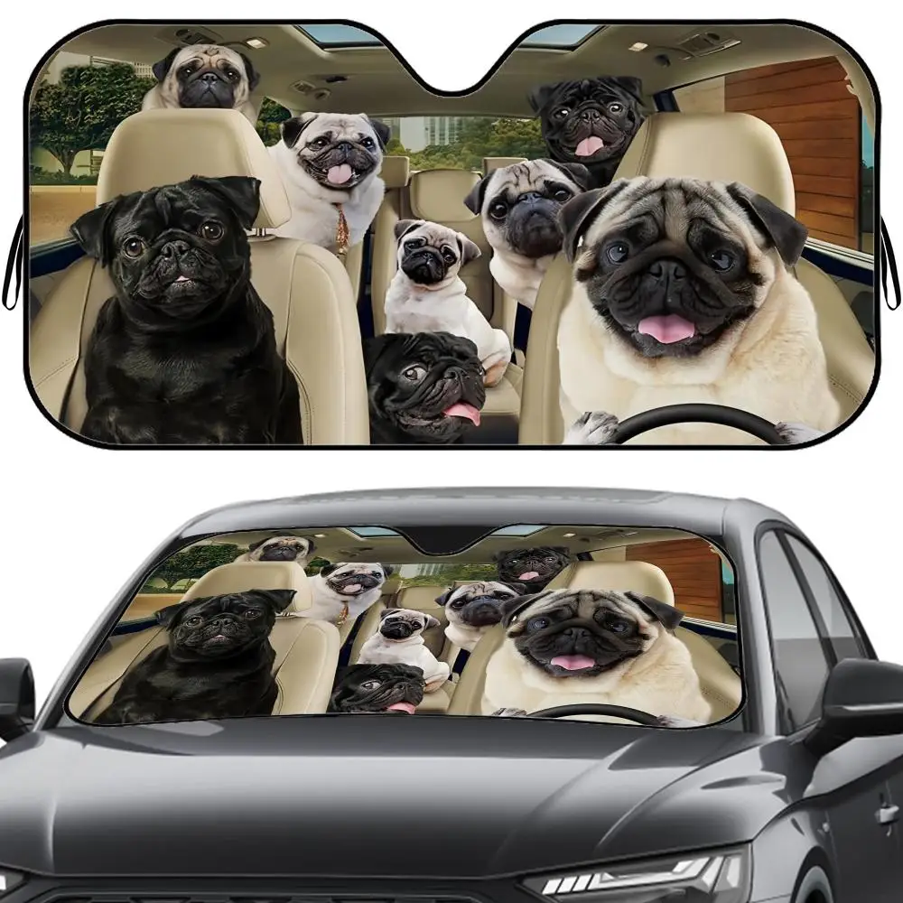 

Pugs Dog Animal Sun Visor Reusable Aluminum Foil Car Windshield Sun Visor UV Protector Heat Insulation Cover Shade