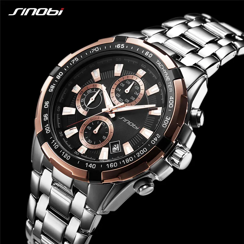 SINOBI Chronograph Watches Top Brand Men\'s Quartz Original Design Waterproof Man Wristwatches Best Gifts Clock for Husband