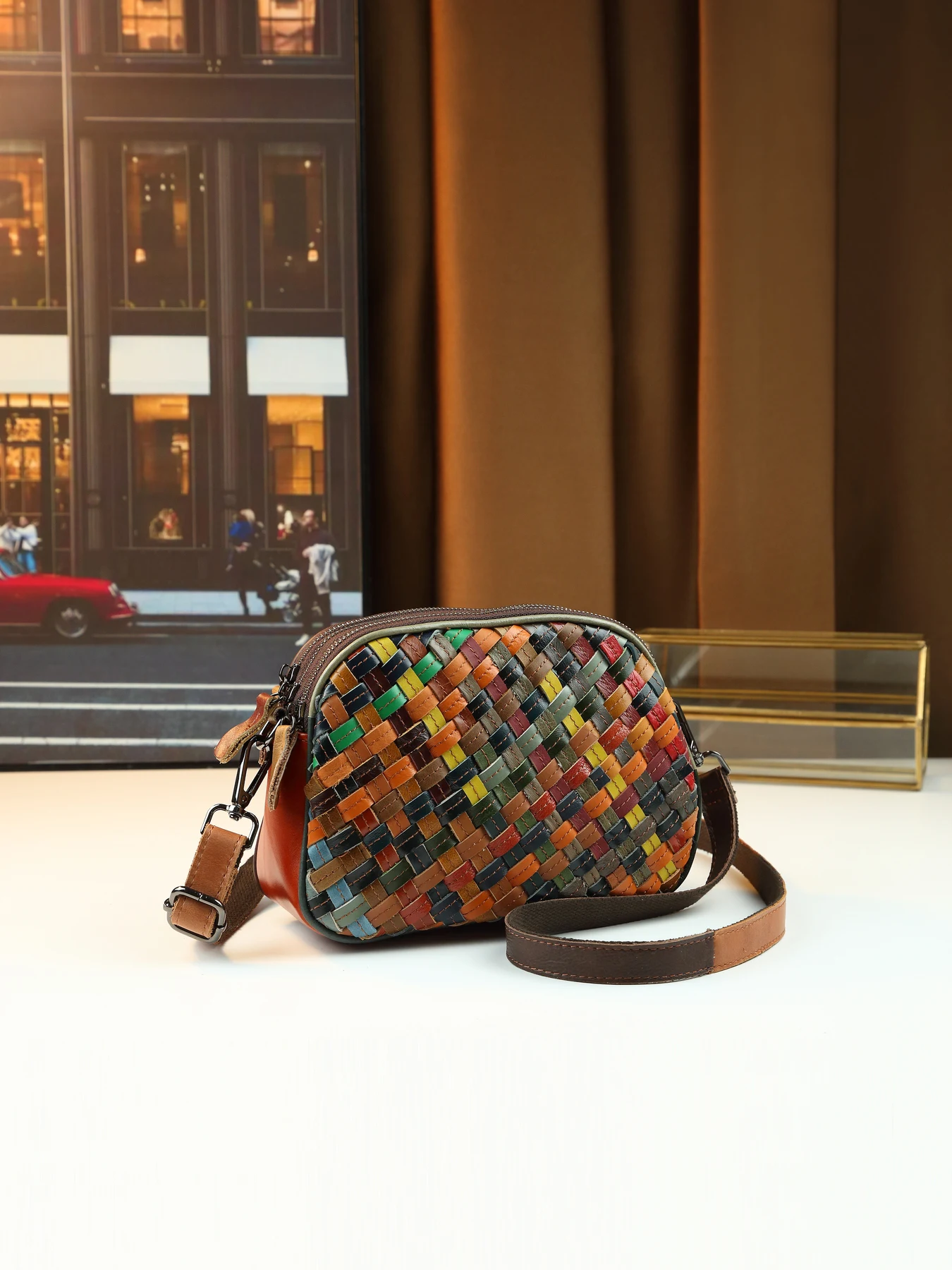 

Новая модная кожаная тканая сумка-мессенджер, женская цветная универсальная сумка Boston в стиле ретро