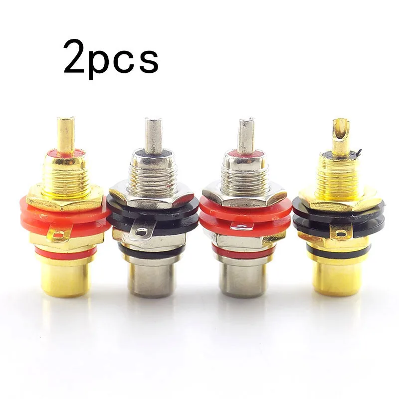 2pcs Audio Connector Gold Plated RCA Jack Panel Mount Chassis Audio Socket Plug Bulkhead NUT Solder Cup Video Music Speaker E1