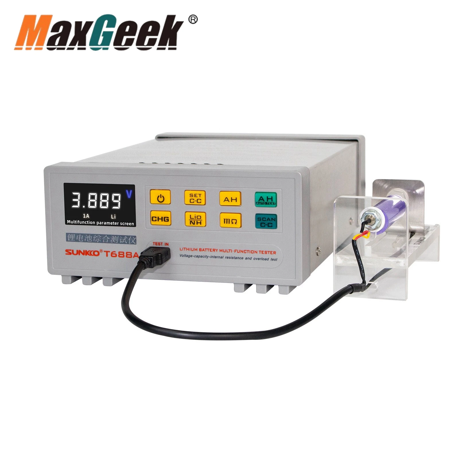 

Maxgeek SUNKKO T-688A 18650 Lithium Battery Capacity Tester for Voltage Capacity Internal Resistance and Overload Test