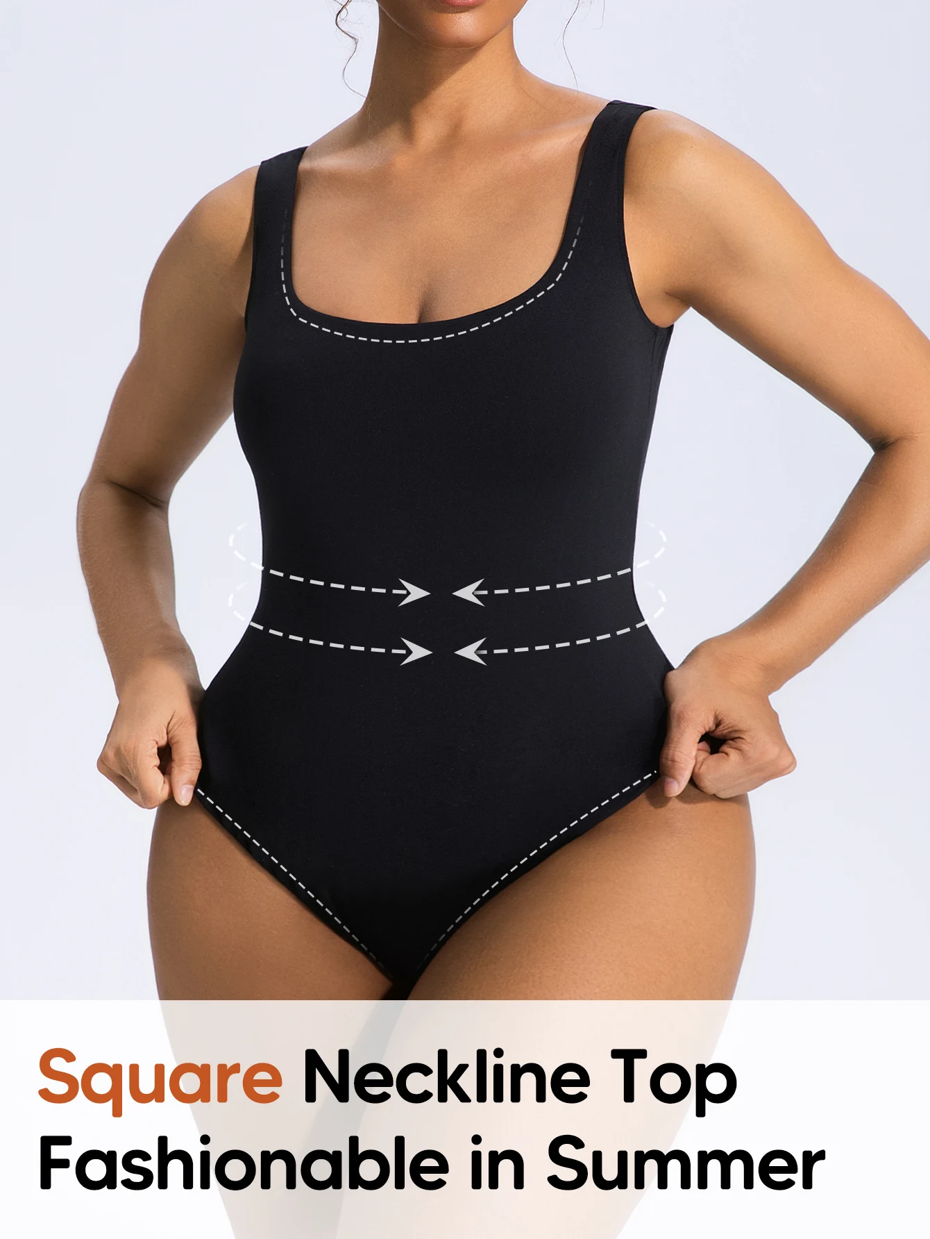 

Bodysuits for Women Summer Ribbed Knit Square Neck Sleeveless Sexy Slim Fitted Tank Tops