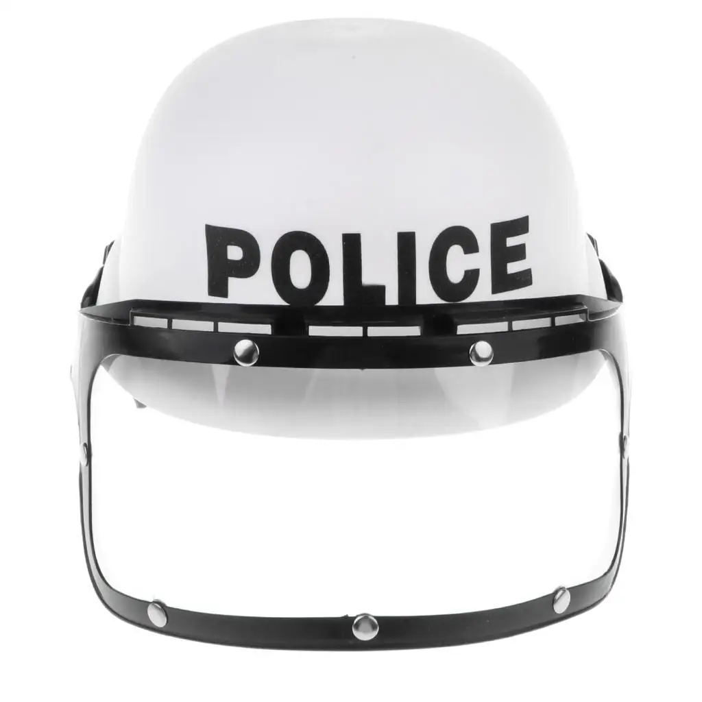Adjustable Plastic Police Riot Helmet for Kids Pretend Play Toy with Visor Fancy Costume Accessory