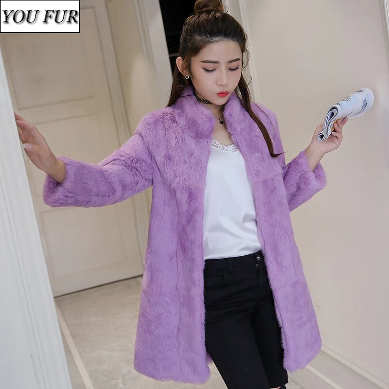 

Real fur coat For women winter long style natural rabbit fur jackets Warm quality 100% rabbit fur coats Female overcoat