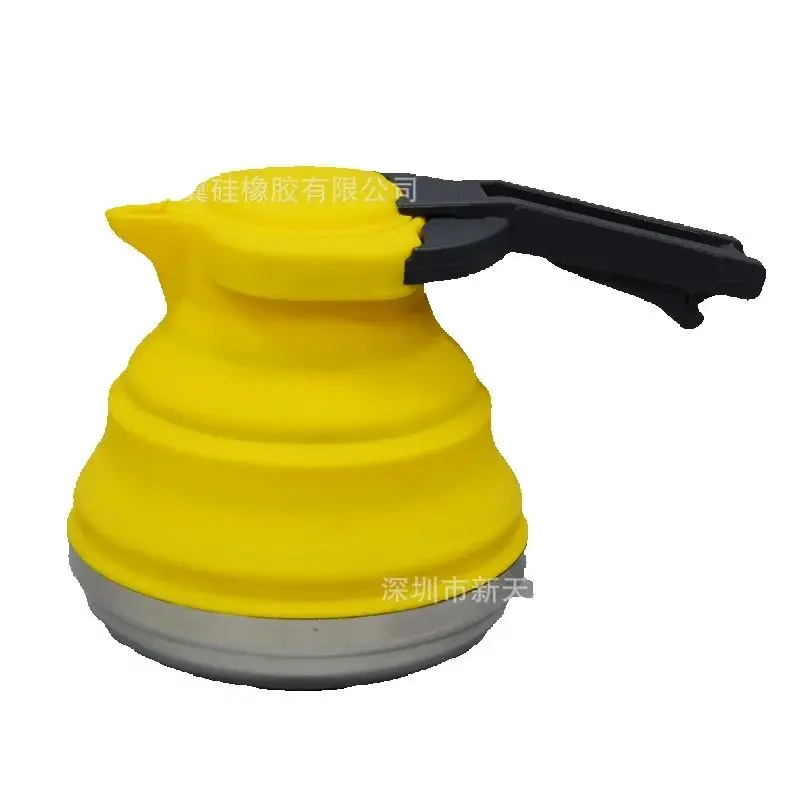 Outdoor Portable Silicone Kettle Foldable Collapsible Silicone Kettle 1.2L Steel Bottom