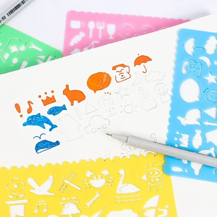 4Pcs/set Mini Cartoon Pattern PVC Color Stencils Kids DIY Handwork Painting Hollow Templates Scrapbooking Journal Decor Stencils