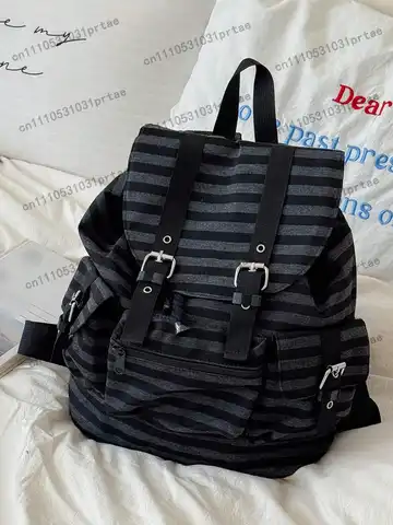 1pc Minimalist Large Capacity Multi-Pocket Striped Backpack, School Backpack