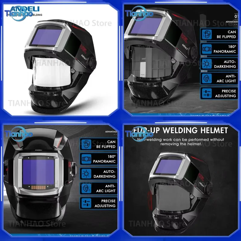 For ANDELI Large View Welding Helmet Flip Up Auto Darkening True Color with 4 Arc Sensors