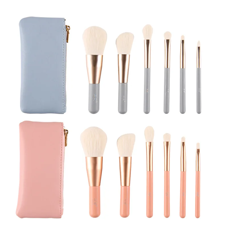 6Pcs Mini Travel Makeup Brushes Set Soft Natral Podwer Contour Eye Shadow Beauty Brush Przenośne narzędzia kosmetyczne z torbą Beauty