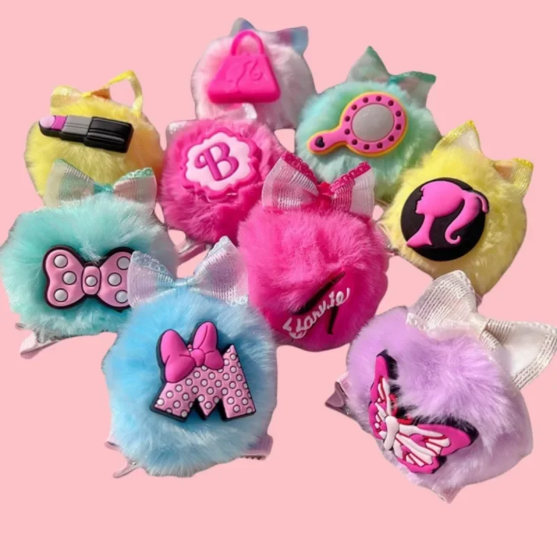 Anime Barbie Plush Bobby Pin Cartoon Women's Sweet Bangs Clip Edge Clip Cute Girls Hair Accessories Kawaii Mini Claw Clip Gift