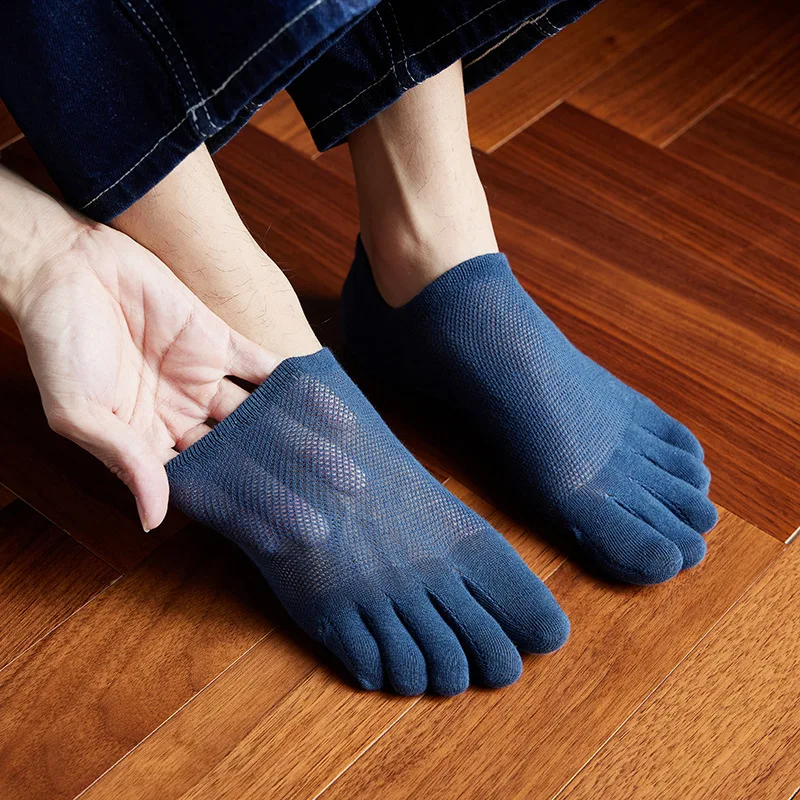 New Man Slipper Toe Socks Mesh Hollow No Show Ankle Short Socks Sports Sweat-Absorbing Cotton Breathable Five Finger Boat Sock