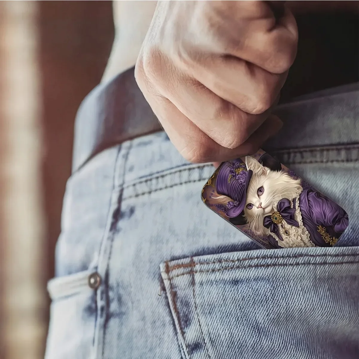 Victorian Gentleman Cat Metal Match Tin, Small Portable Matchbox Holder, Vintage Decor Storage Case for Matches and Small Items